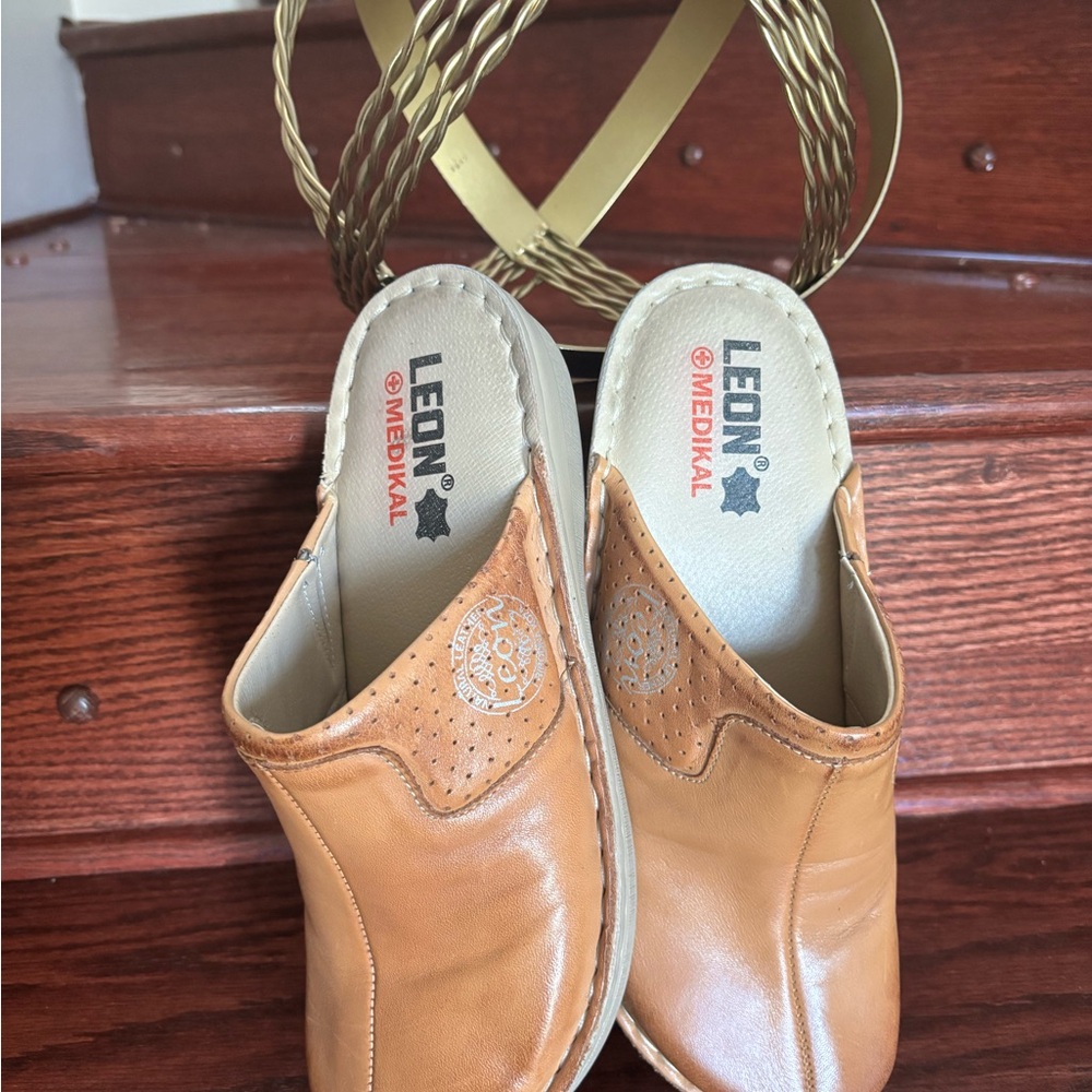 European Mules Genuine Leather in Cognac Colour, Size EUR 40/ US 9